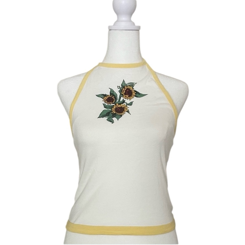 Sunflower Halter Tank Top - Yellow Trim